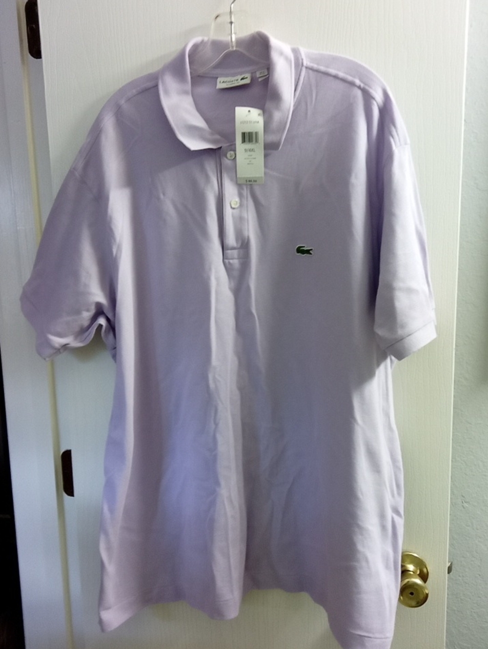 Lacoste Men's Light Lavender Polo Shirt with Green Crocodile